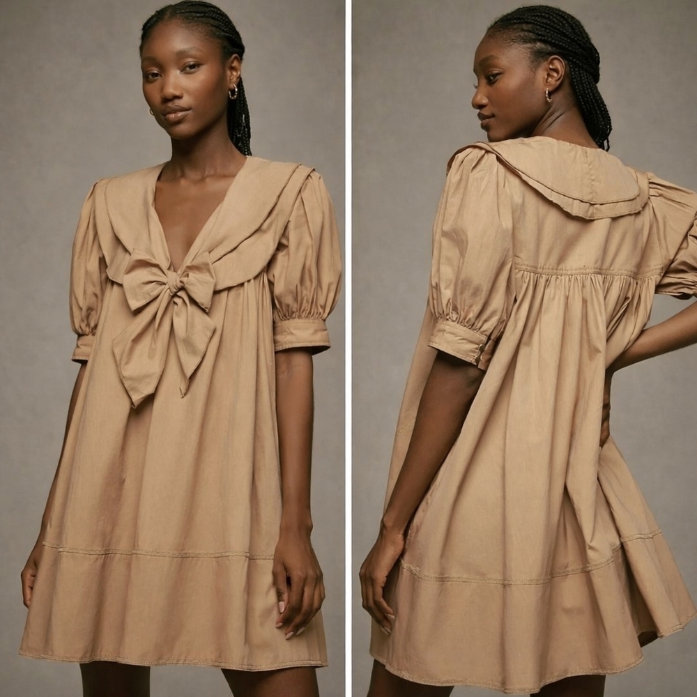 Anthropologie Pilcro Bow Front Tunic Mini Dress Tan XSmall